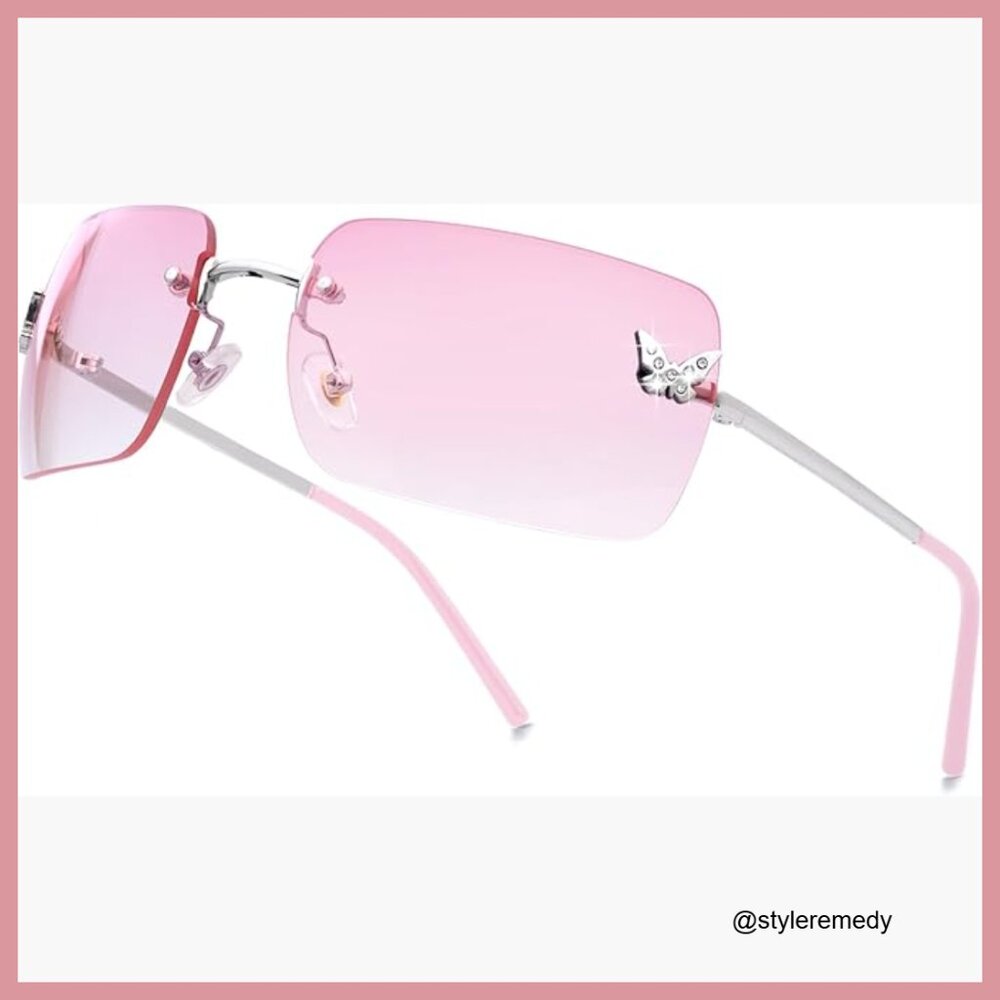 Metal Frameless Rectangular Sunglasses with UV400… - image 1